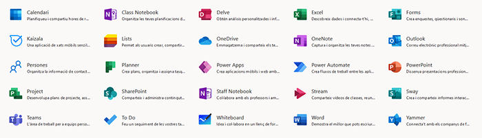 Imagen donde se ven los iconos de las aplicaciones de Office 365