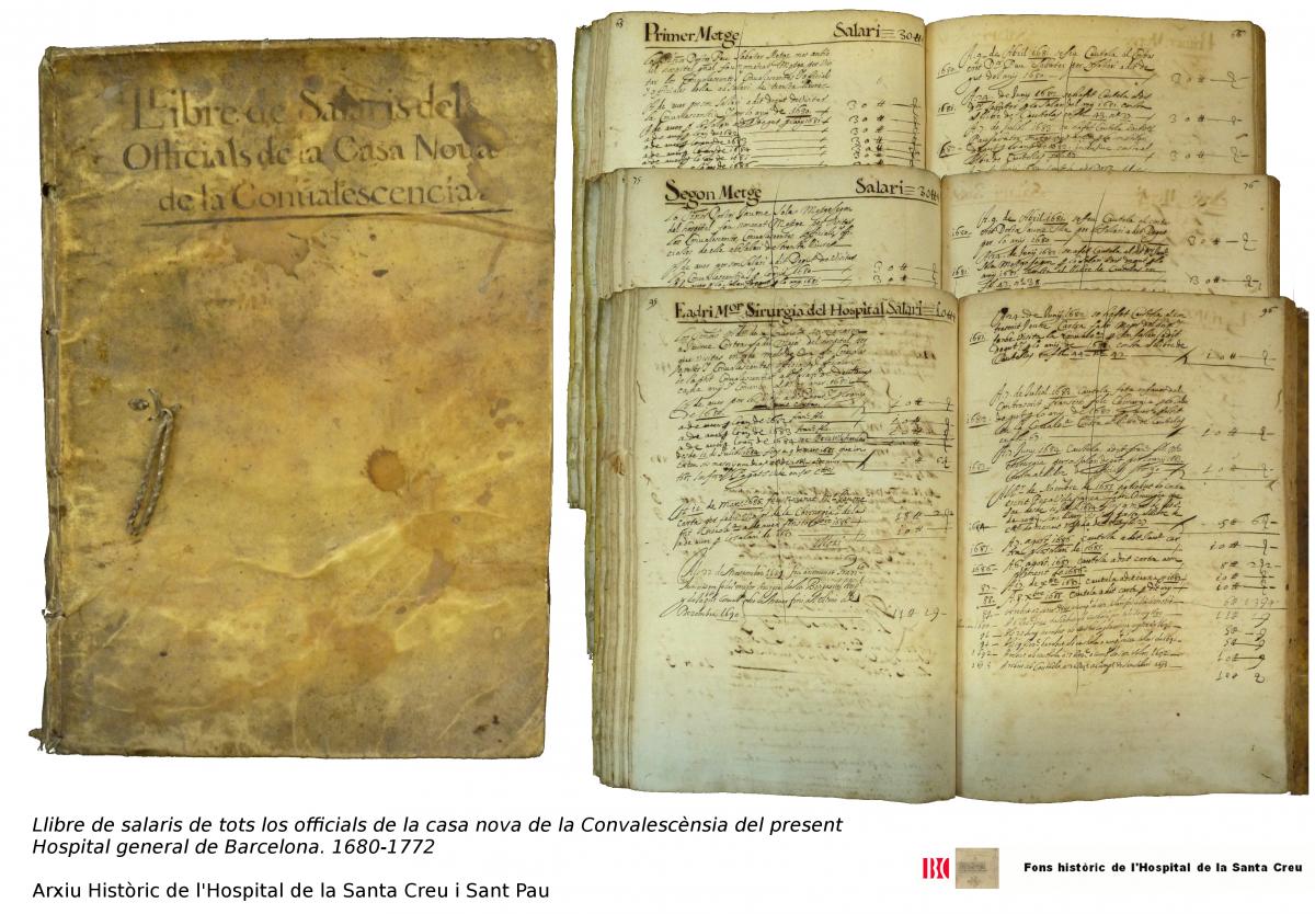 Llibre de salaris de tots els oficials de la casa nova de la Convalescència del present Hospital General de Barcelona. 1680-1772
