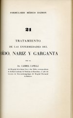 Portada de Capella Bujosa, Gabriel. Tratamiento de las enfermedades del oido, nariz, faringe y laringe. Barcelona: Daimon; 1980.