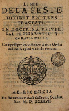 Portada del llibre: Libre de la peste : dividit en tres tractats, en doctrina universal preservatio y curatio della.