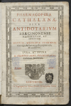 Portada del llibre: Pharmacopoea Cathalana, siue Antidotarivm Barcinonense restitvtvm et reformatum : medicis, medicinae stvdiosis, chirurgis.
