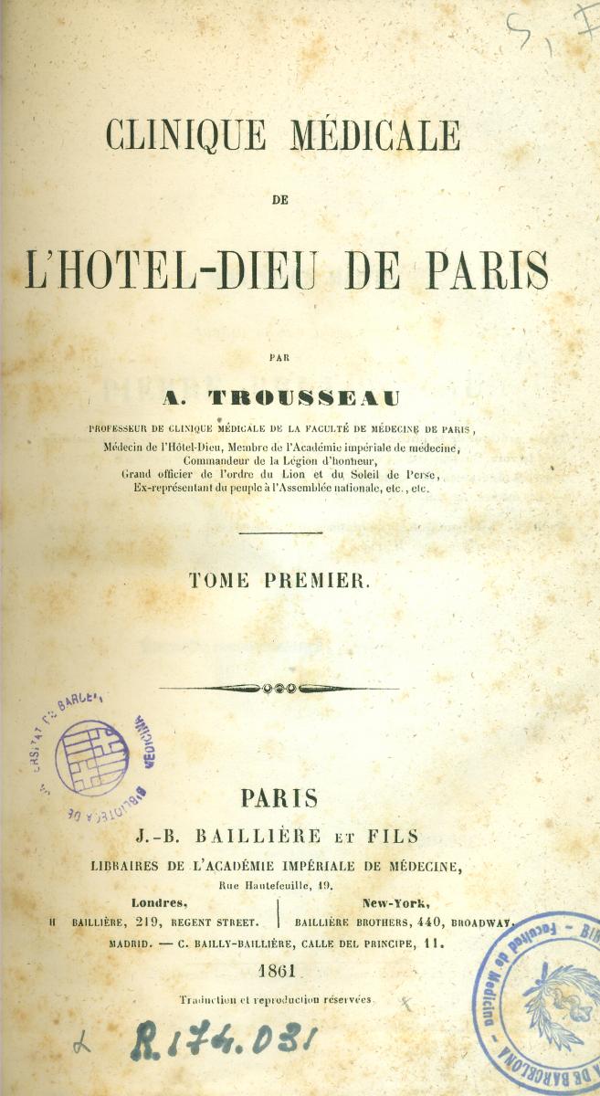 lecons Clinique Therapeutique Medicina Paris 1884 