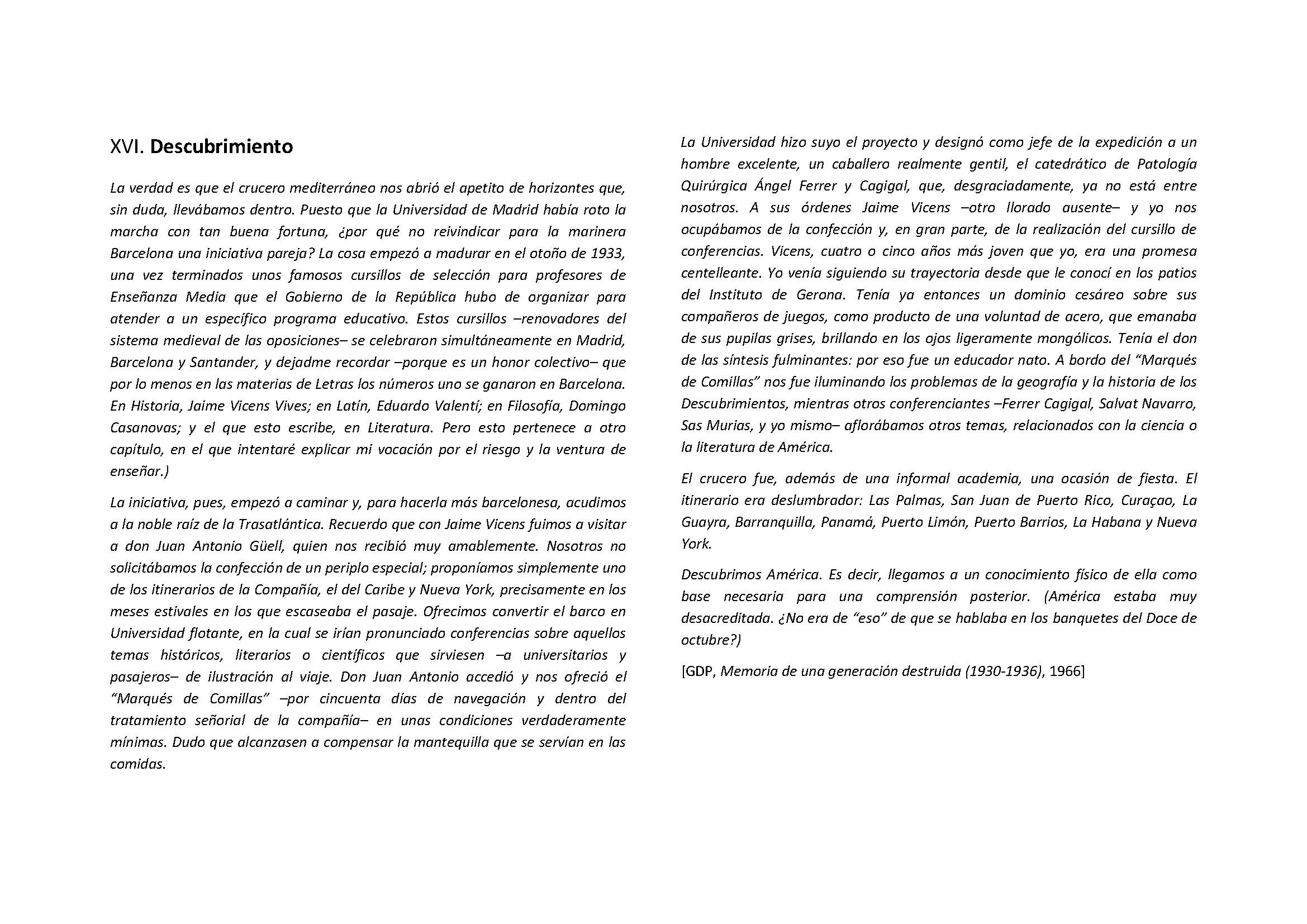 16. Fragment del llibre de G. Díaz-Plaja, &quot;Memoria de una generación destruida&quot;.