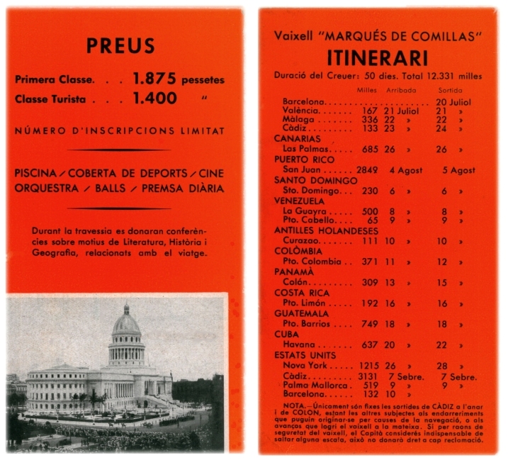 27. Prospectus edited by the Universitat Autònoma de Barcelona about the Cruise of 1934, containing practical information and describing it as &quot;the best summer holidays&quot;.