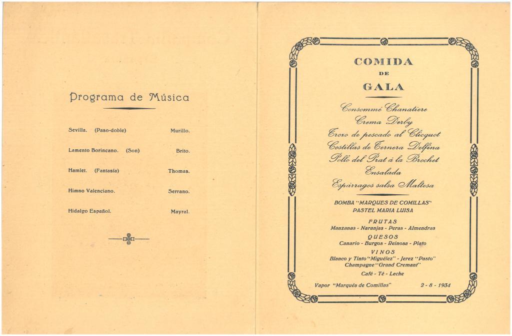 36. Evidence of the &quot;Marqués de Comillas&quot;’ excellent cuisine, which was much praised by the travellers.