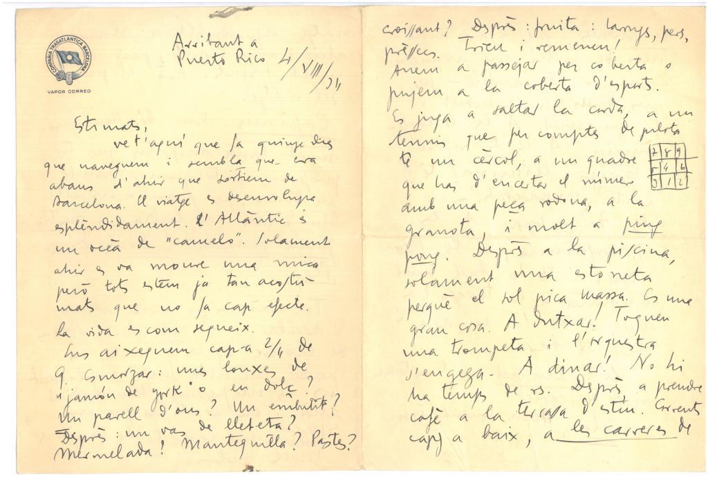 51. Upon arrival in Puerto Rico, G. Díaz-Plaja writes to his parents and narrates the multiple on-board activities.