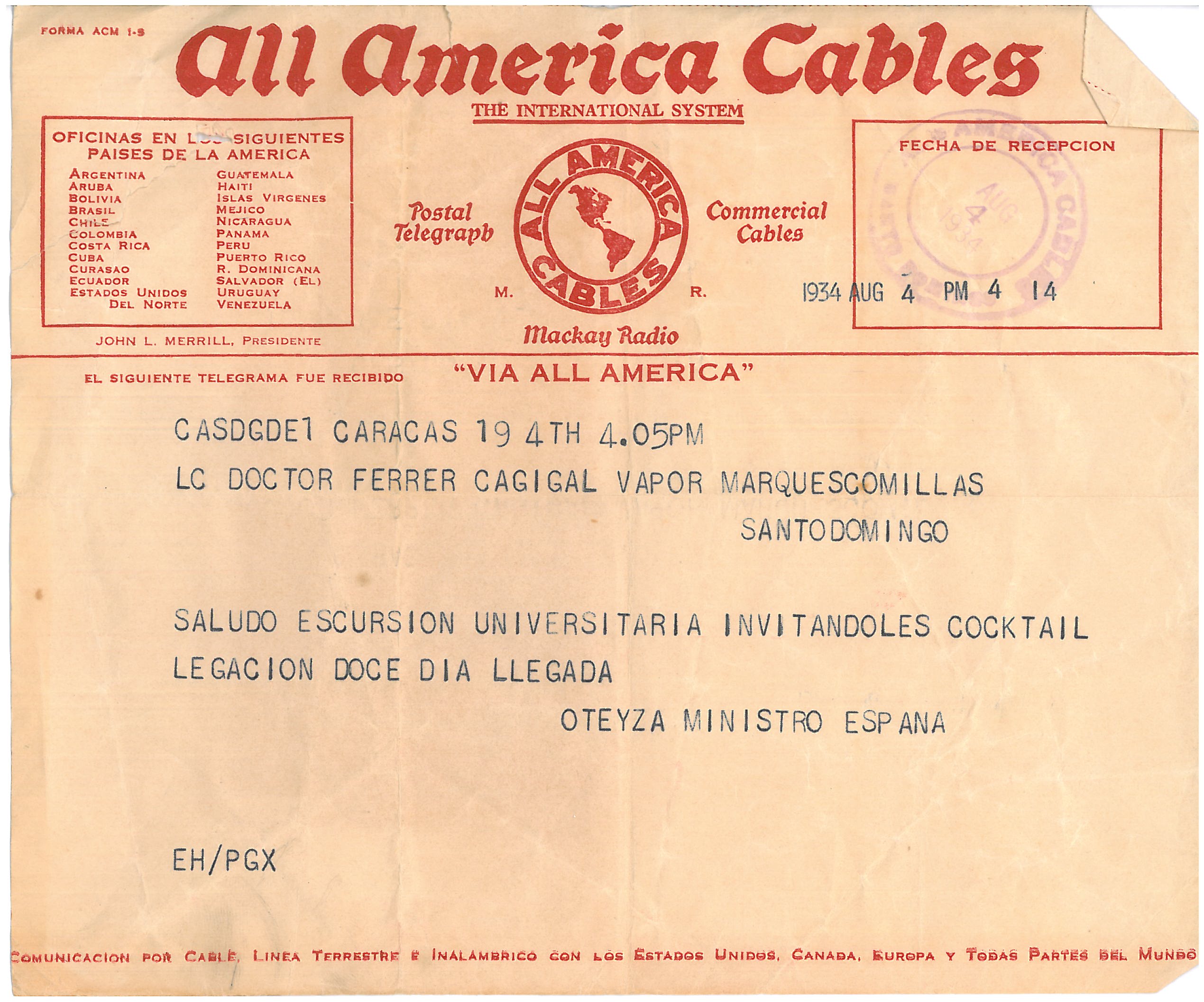 53. The students were invited to a cocktail by the Spanish ambassador in Caracas.