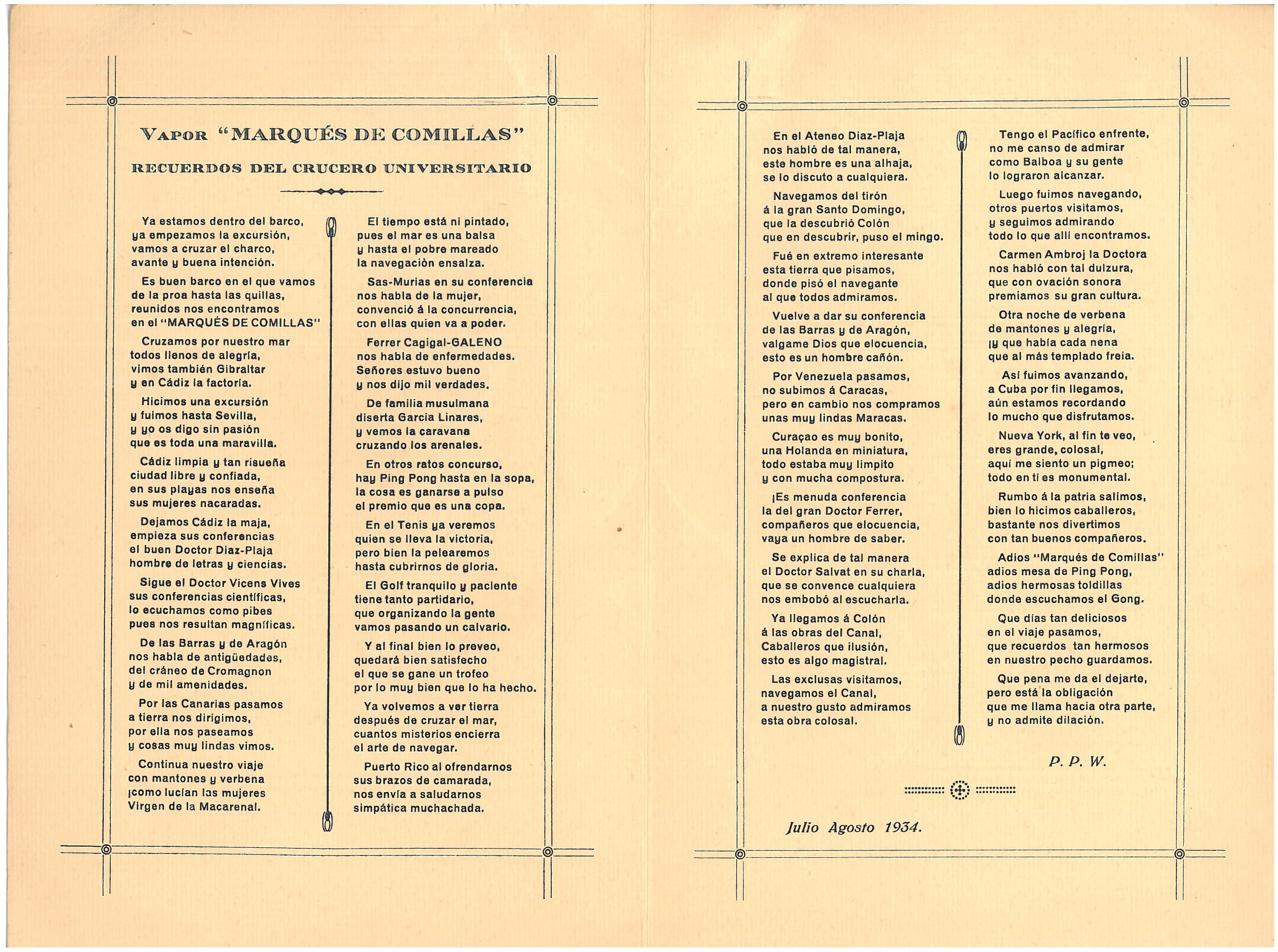 54-55. Chronicle in verse narrating anecdotes about the trip with touches of humour.