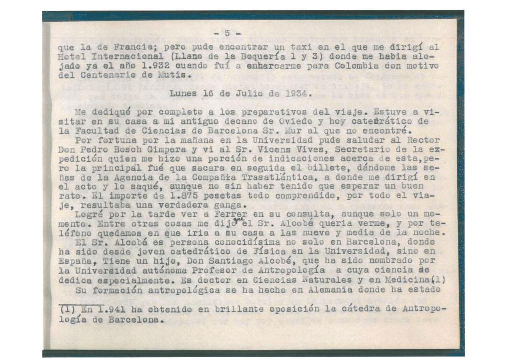 58. Unpublished typed copy of a detailed chronicle of the trip, written by Professor F. de las Barras y de Aragón. Source: Royal Botanical Gardens of Madrid.