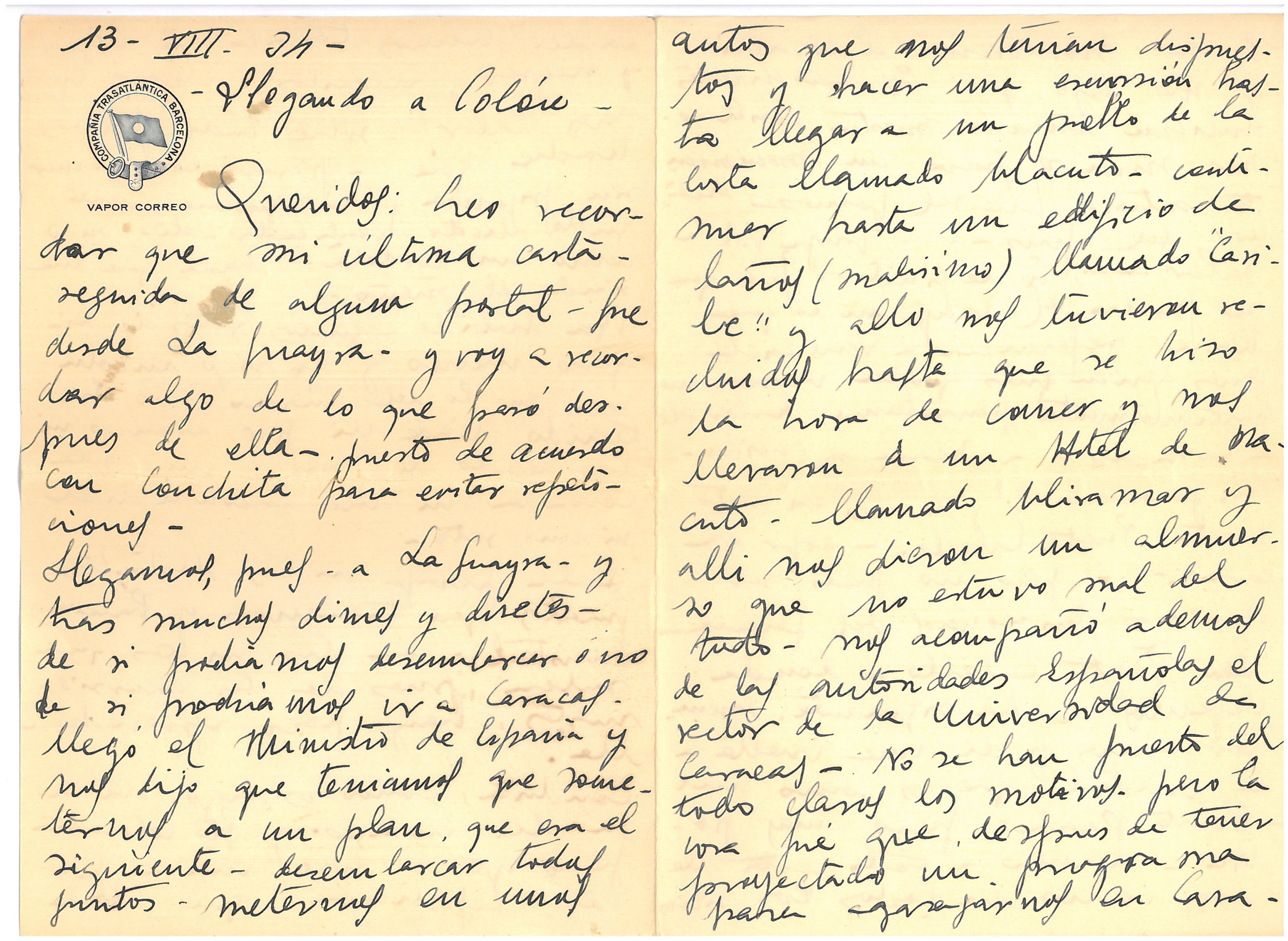 68a. Fragment of a letter from the engineer Manuel Taboada where he narrates some incidents occurred upon arrival in Venezuela.