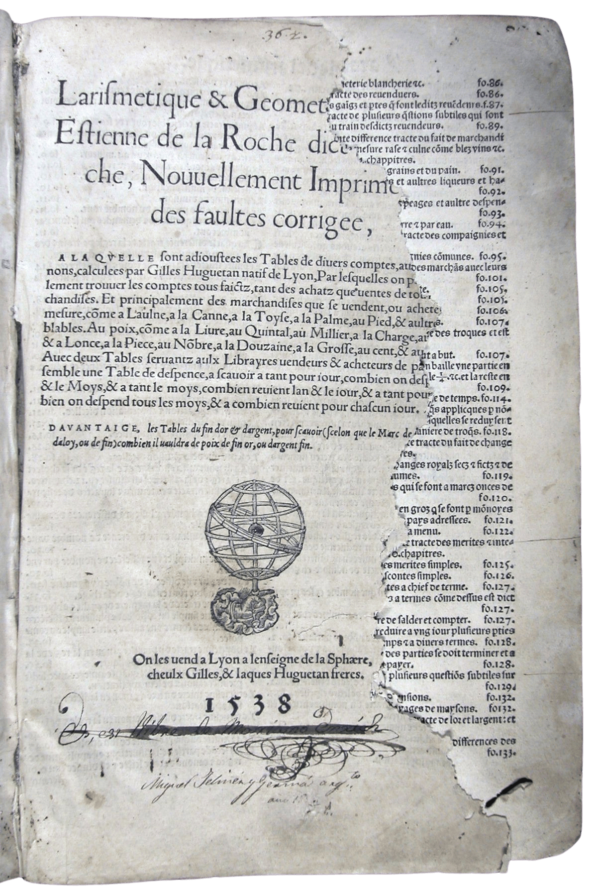 La Roche, Étienne de. Larismetique & geometrie