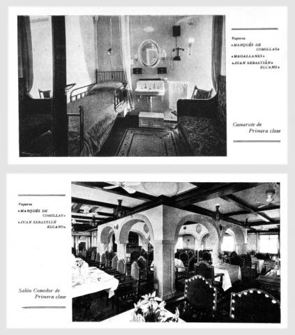 30. The ship's first class living-dining room and a cabin (also first class). Source: Barcelona's Maritime Museum.