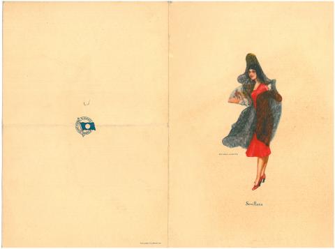 37. Algunes il·lustracions que acompanyaven menús o programes musicals reproduïen figures femenines amb vestits regionals. 