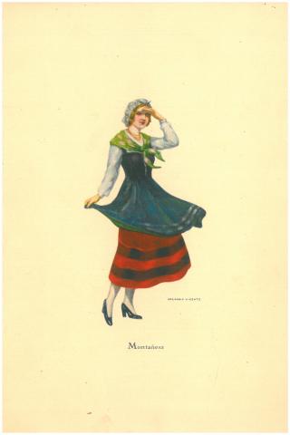 38. Algunes il·lustracions que acompanyaven menús o programes musicals reproduïen figures femenines amb vestits regionals. 