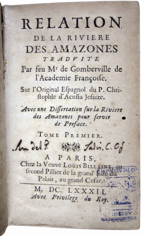 Acuña, Cristobal de. Relation de la riviere des Amazones