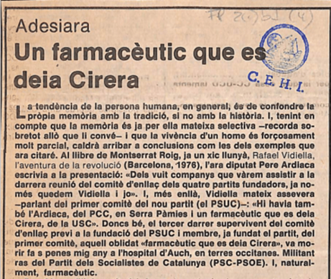 Nou material d’arxiu rebut al CRAI Biblioteca del Pavelló de la República: el Fons Personal Pau Cirera i Feliu