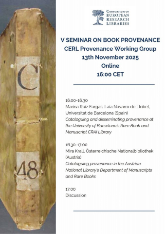 El CRAI Biblioteca de Fons Antic participa al V Seminar of Book Provenance del CERL Provenance Working Group