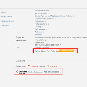 Integració de Web of Science Core Collection als resultats de Cercabib